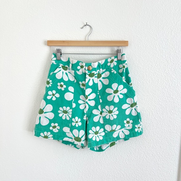BIG BUD PRESS shorts / daisy green mod floral jean shorts / size S - Picture 1 of 6